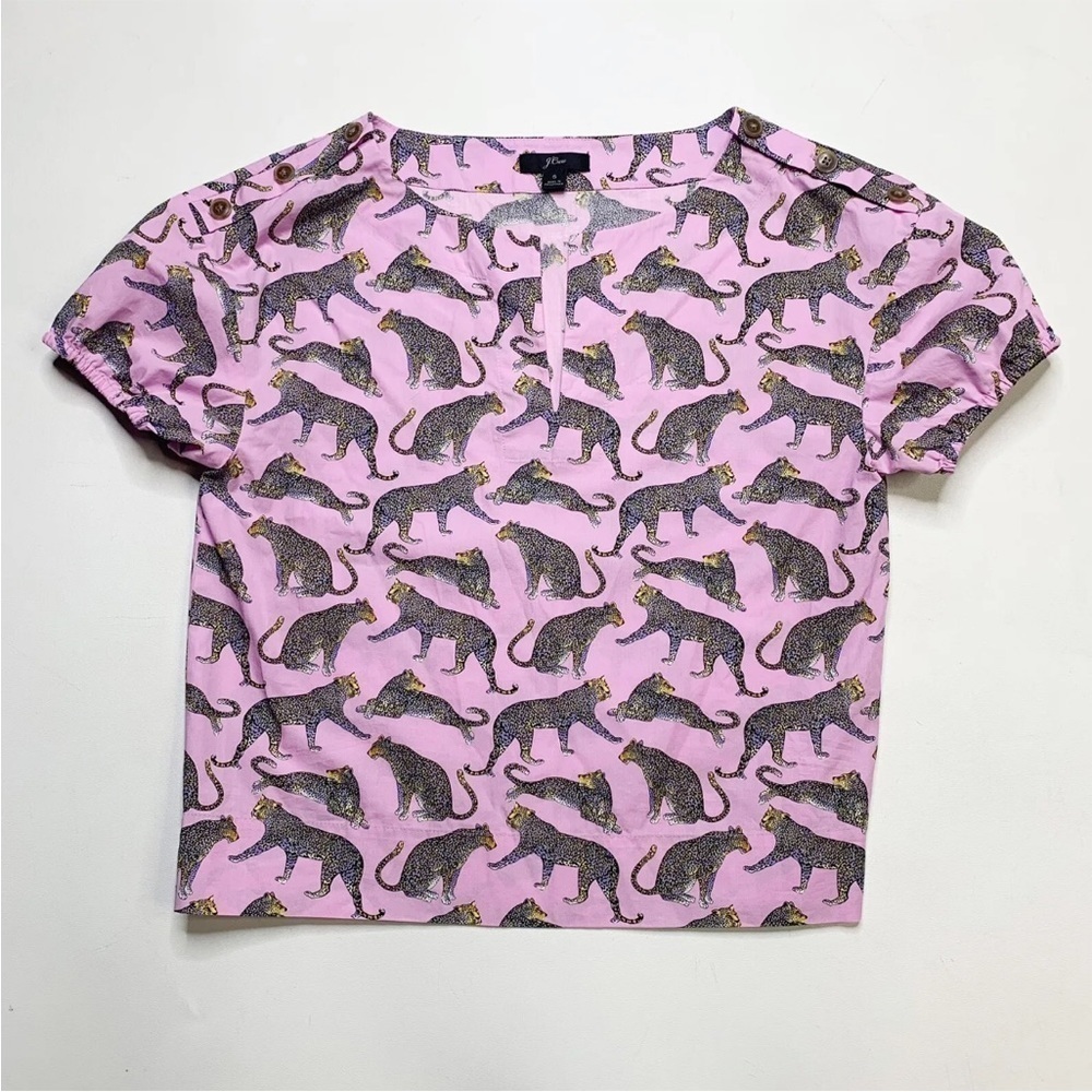 J Crew Open V-Neck Top Ratti Cheetah Print Small Pink